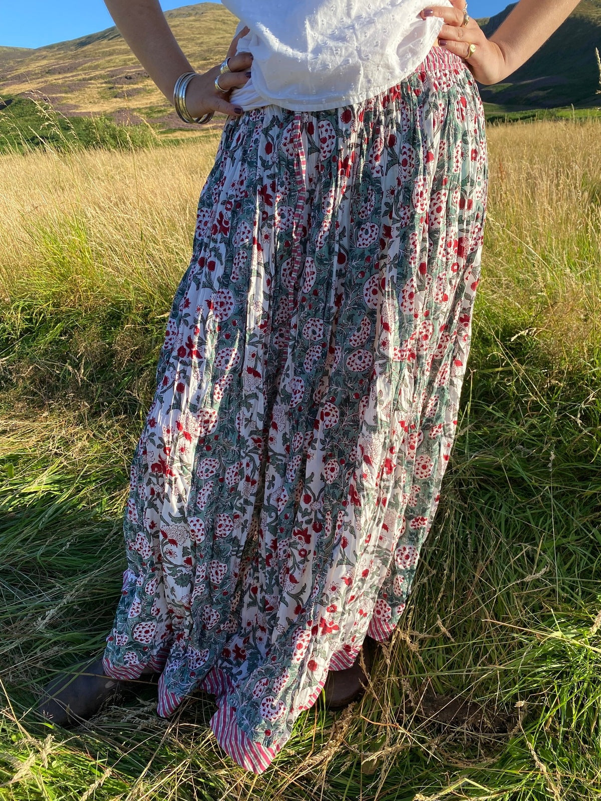 Indian Block Print Skirt - Olive