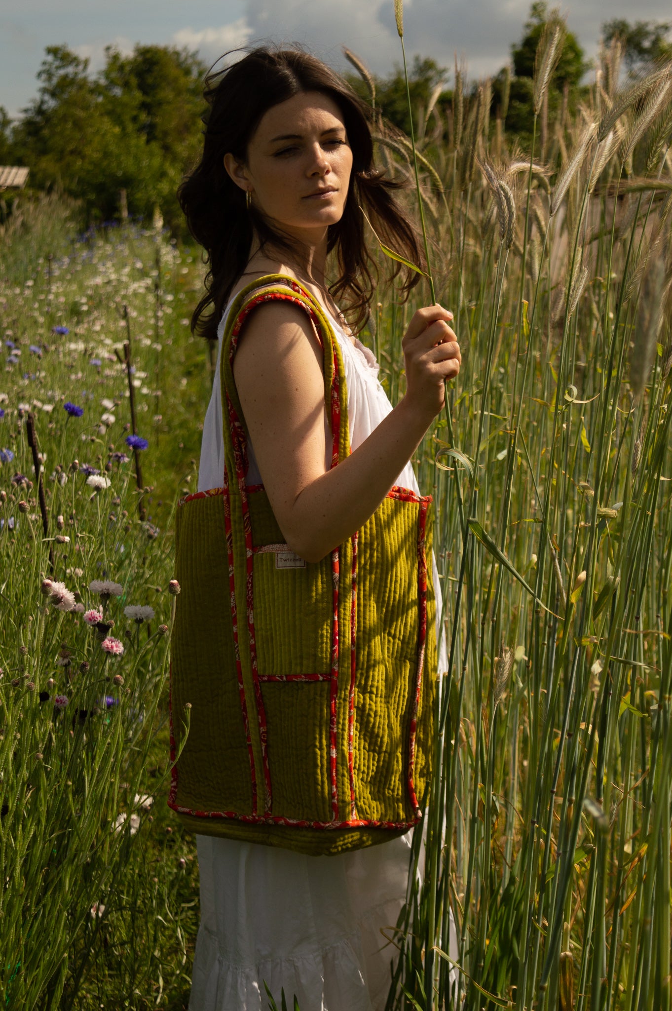 Velvet Reversible Bag - Lime Green and Orange