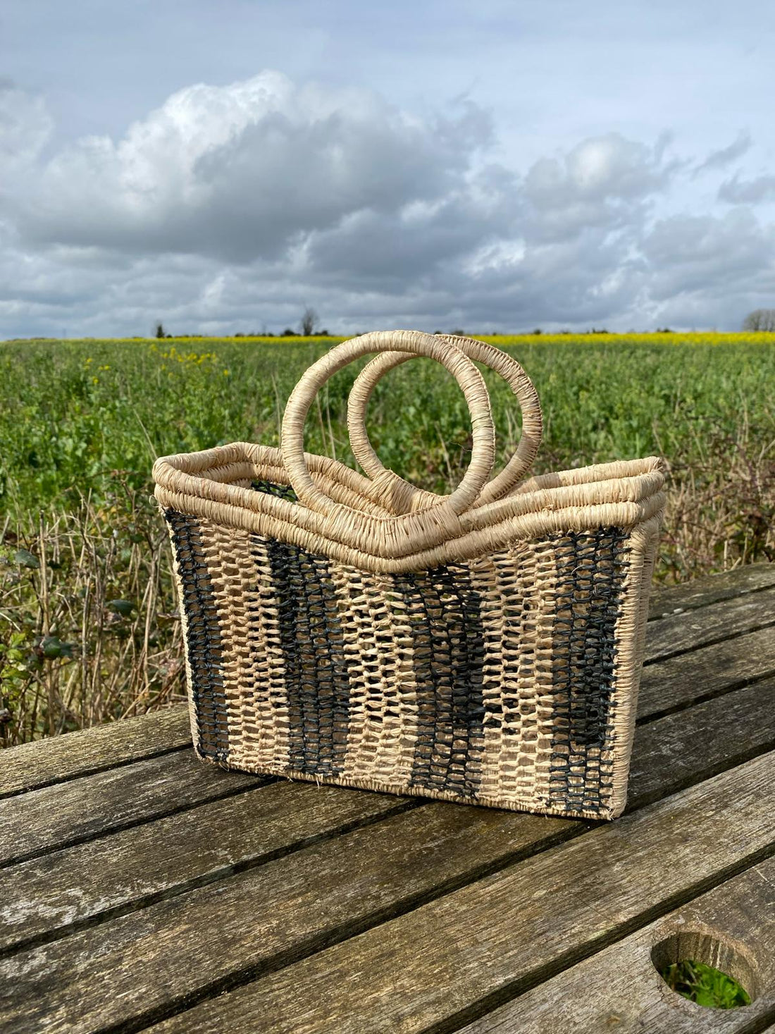 Hand woven raffia basket - black