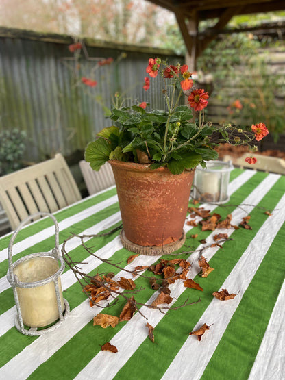 Indian Block Print Tablecloth - Green and White stripe