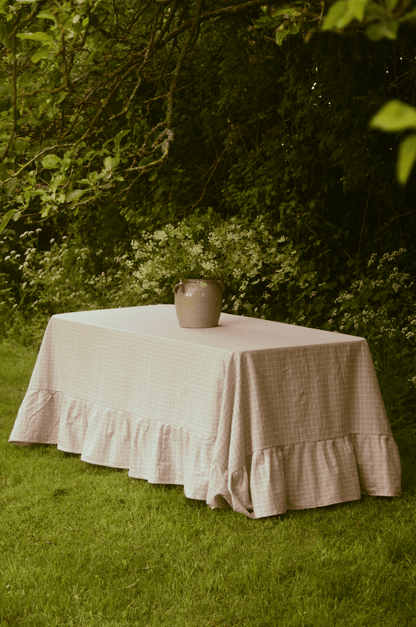 Beige Check Ruffle Tablecloth