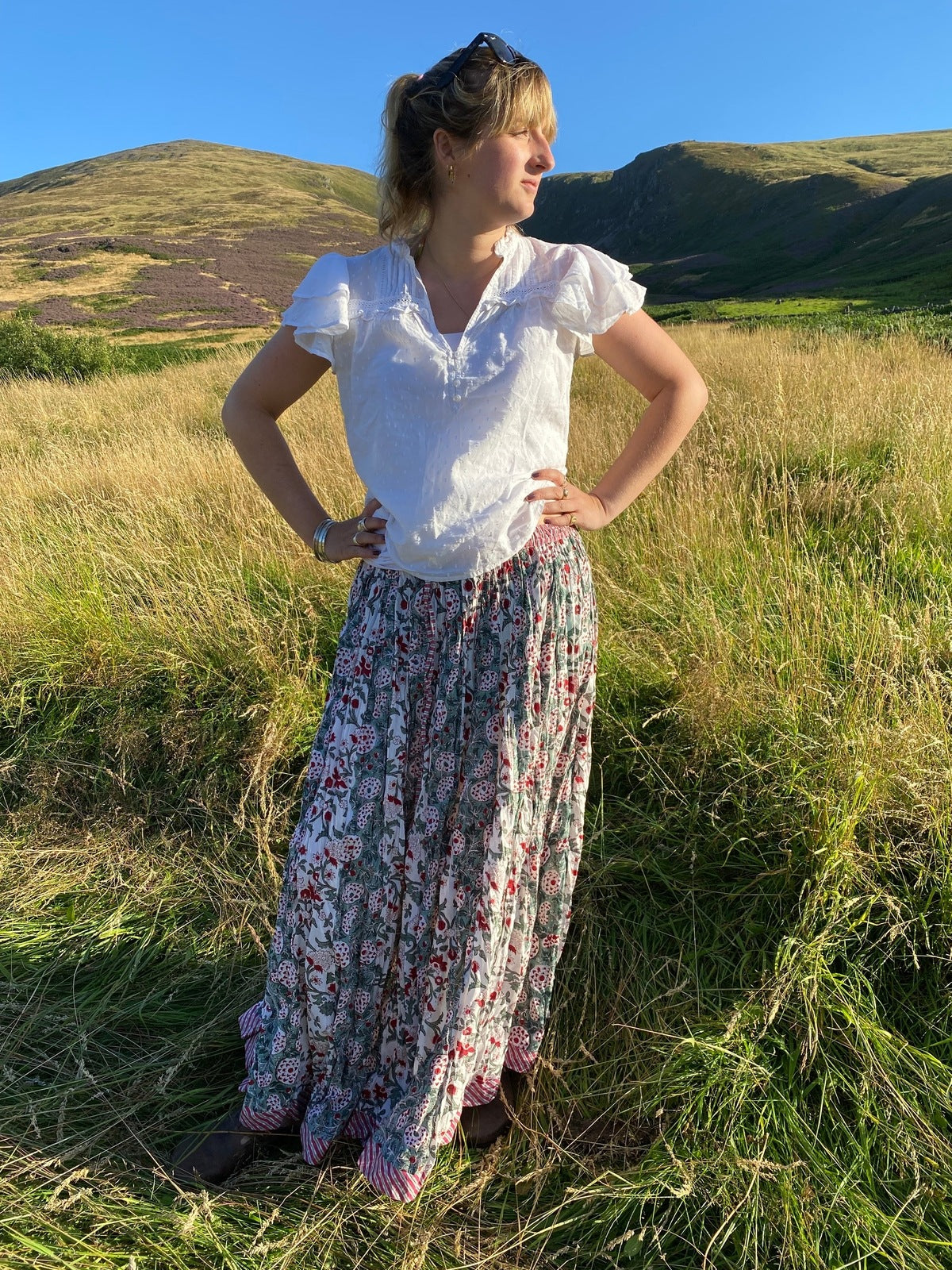 Indian Block Print Skirt - Olive