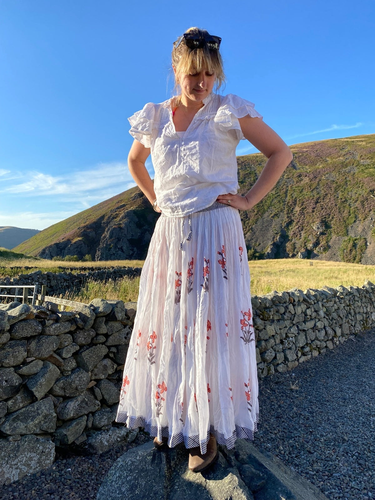 Indian Block Print Skirt - White