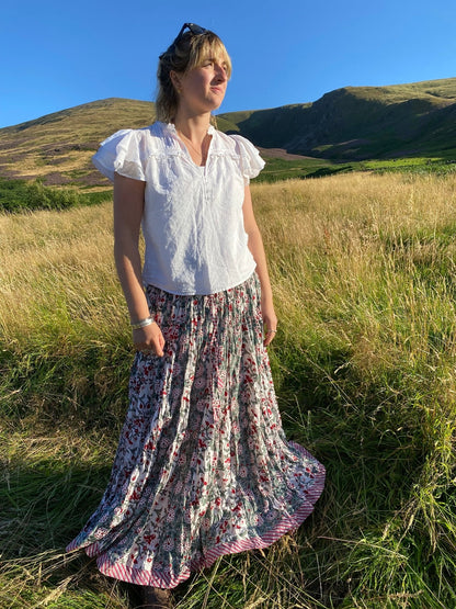 Indian Block Print Skirt - Olive