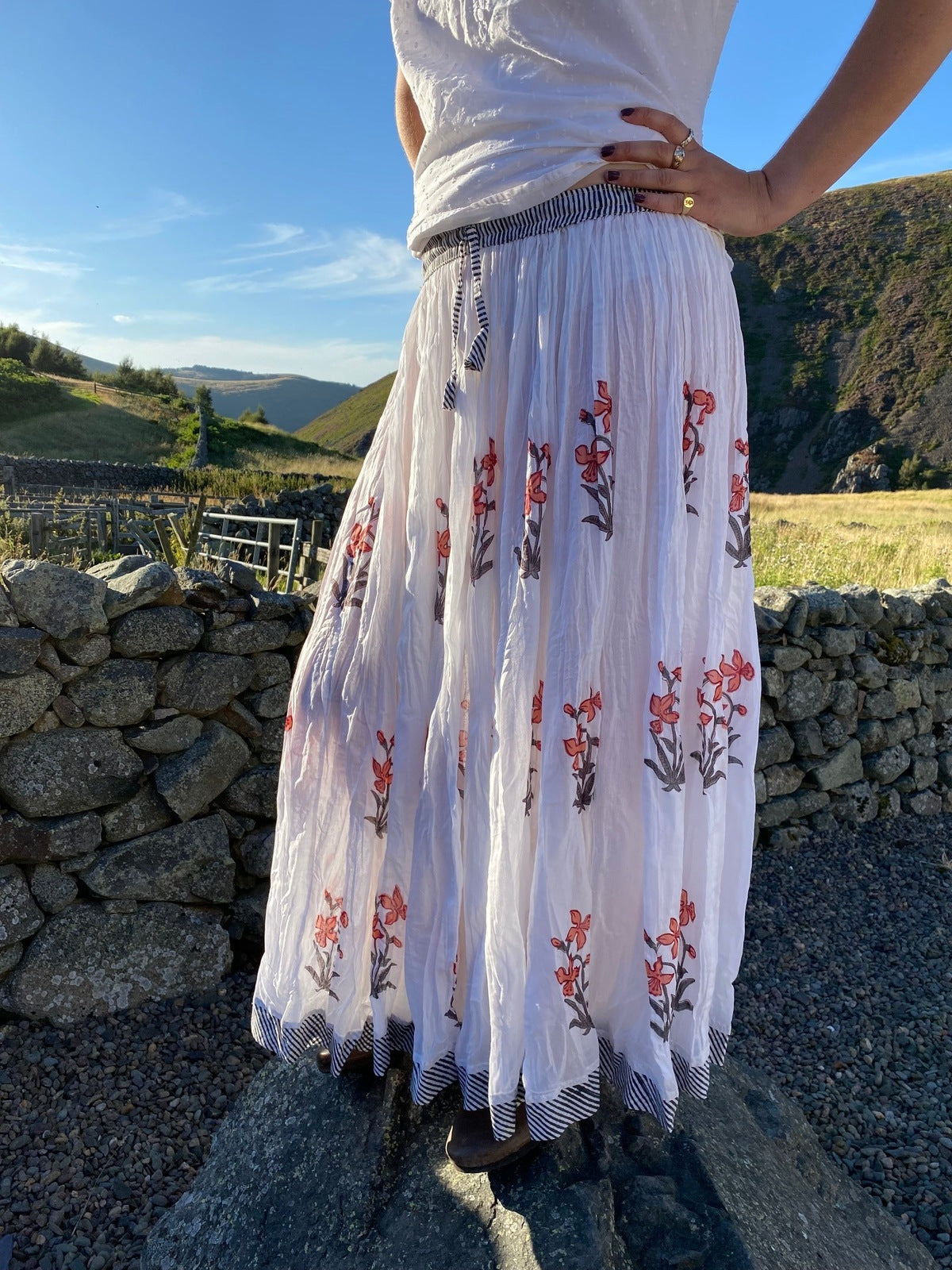 Indian Block Print Skirt - White