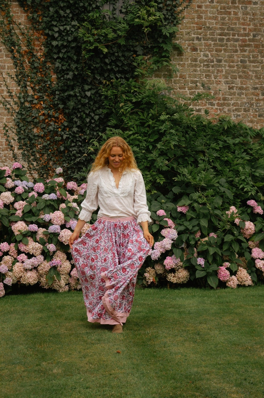 Indian Block Print Skirt - Pink