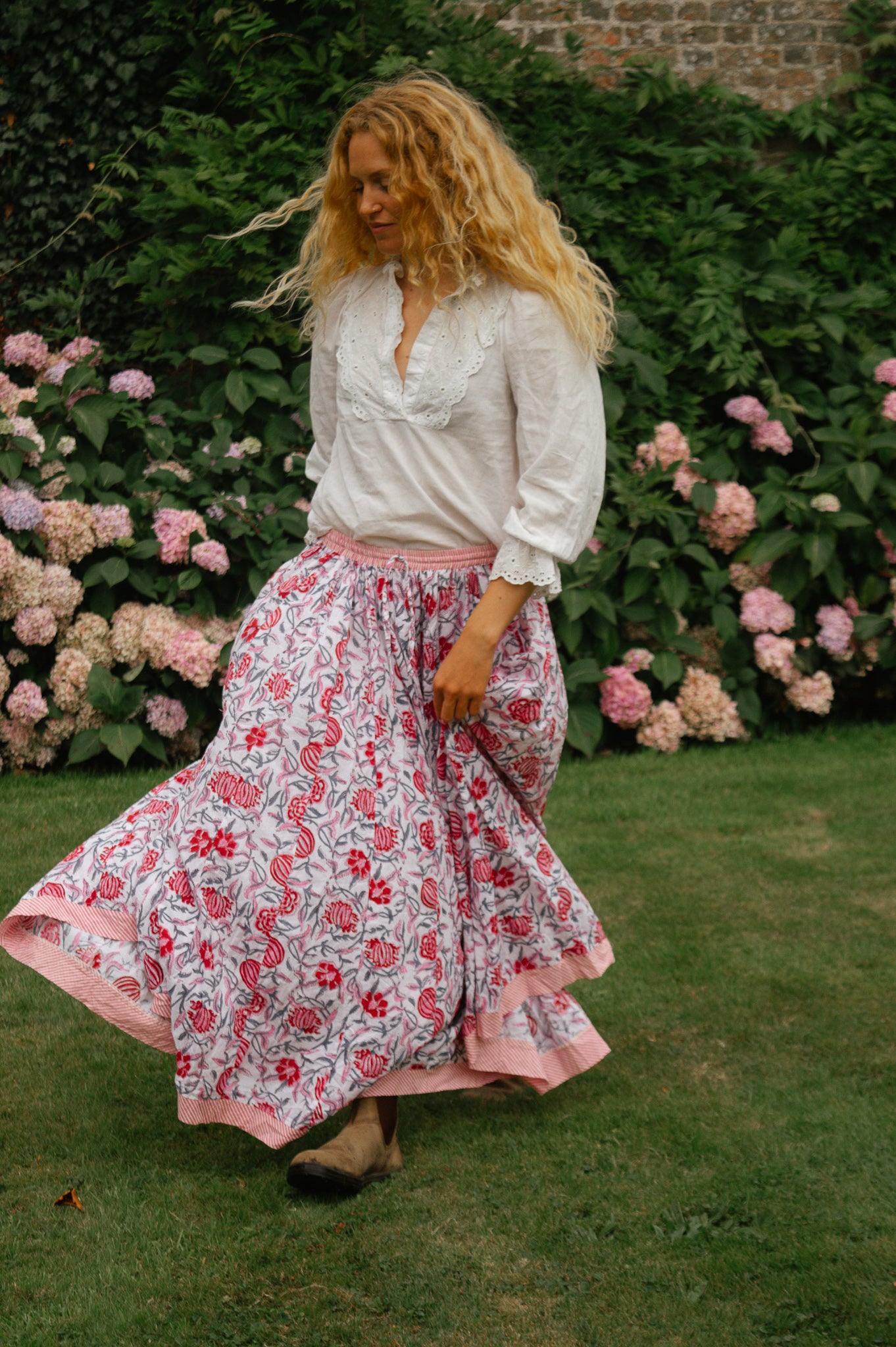 Indian Block Print Skirt - Pink