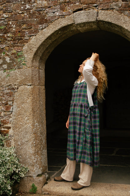 Pinny Dress - Green, Navy and Pink Tartan