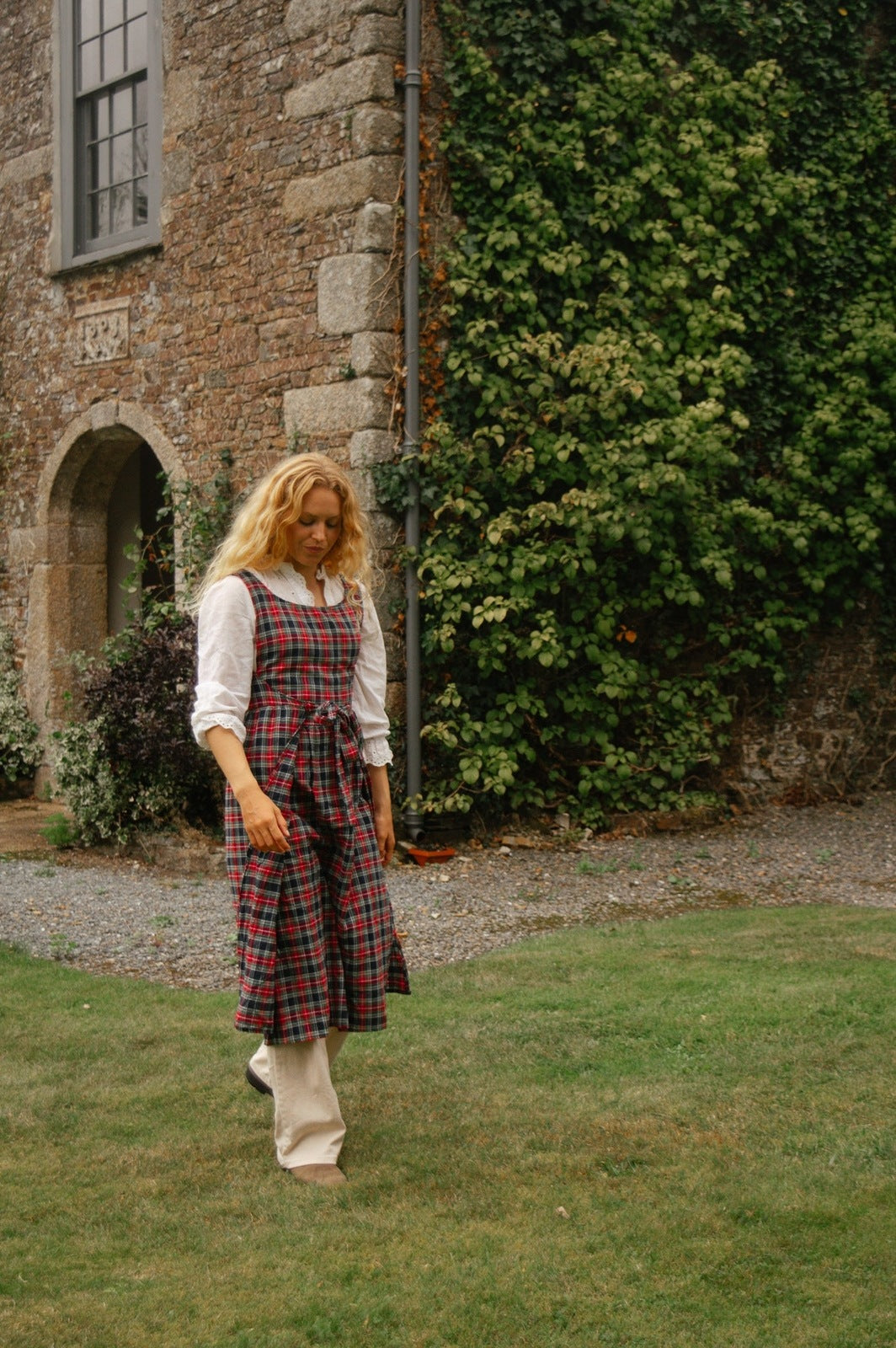 Pinny Dress - Red and Navy Tartan