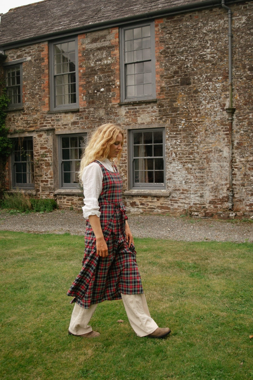 Pinny Dress - Red and Navy Tartan