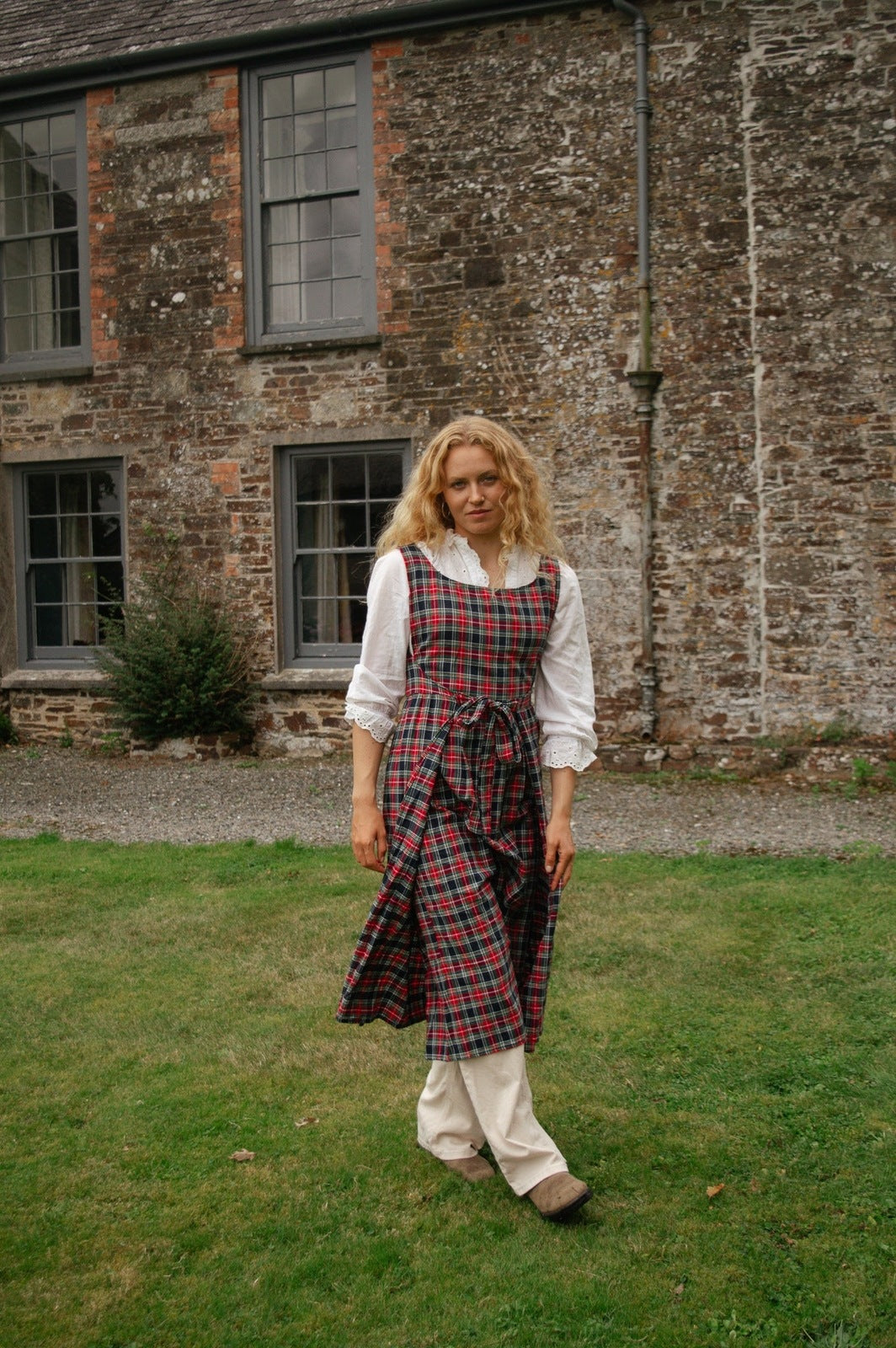 Pinny Dress - Red and Navy Tartan