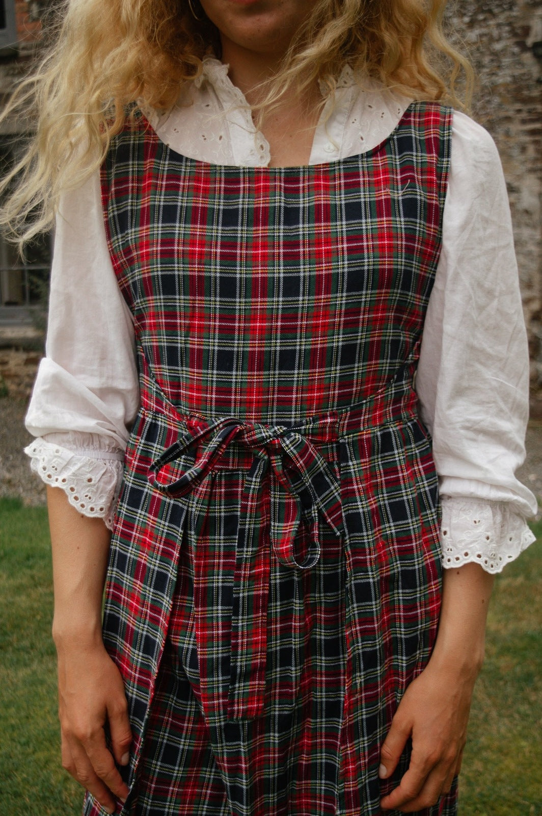 Pinny Dress - Red and Navy Tartan