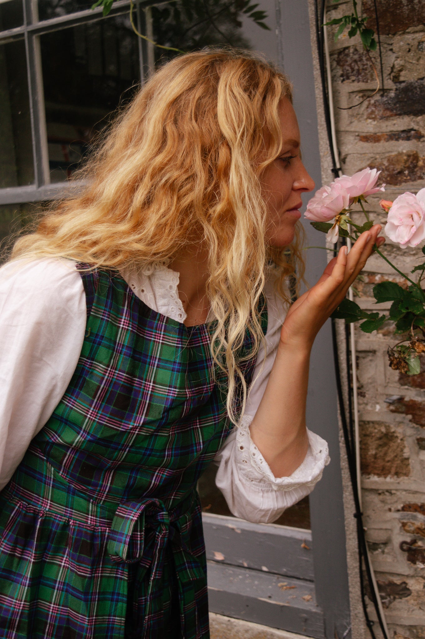 Pinny Dress - Green, Navy and Pink Tartan