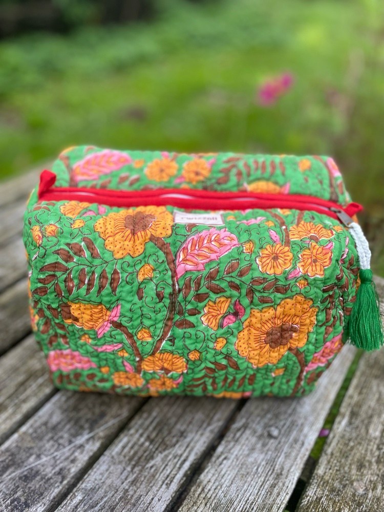 Quilted Wash Bag - Green and Yellow