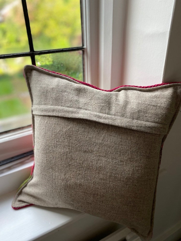 Peruvian Frazada Cushion Cover Beige Stripe and Red 2