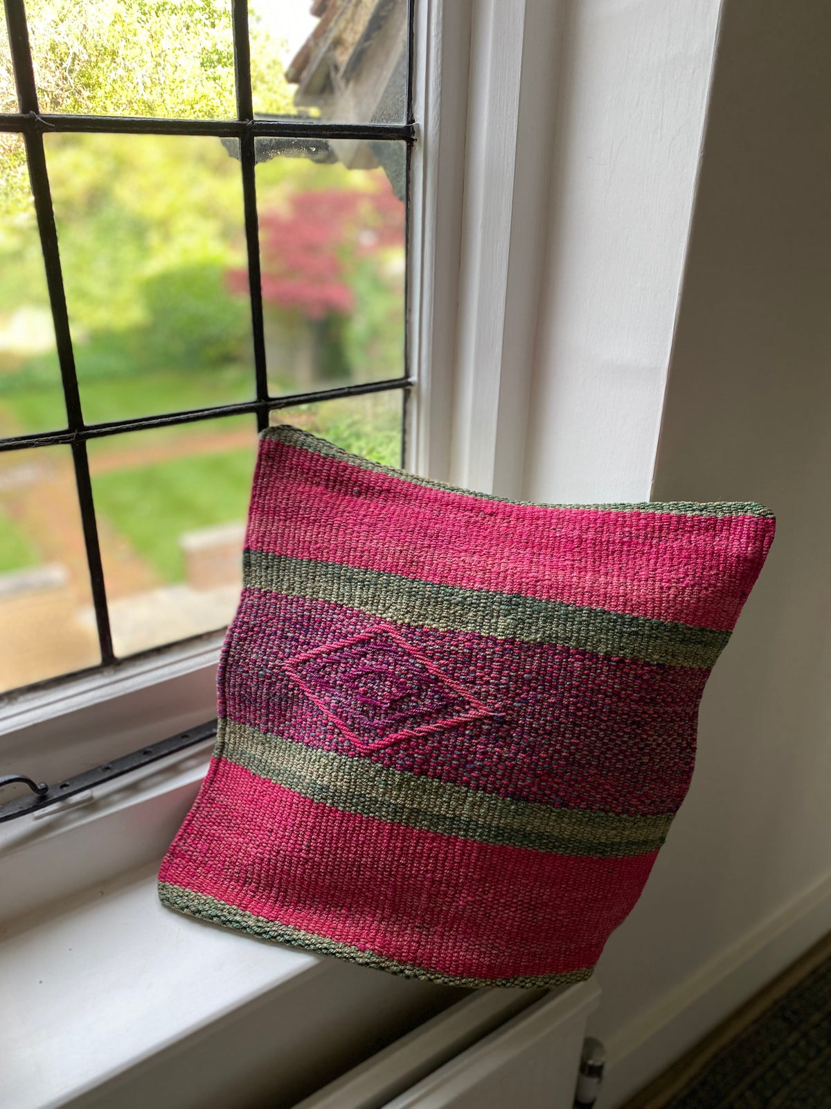 Peruvian Frazada Cushion Cover Pink and Grey Stripe 4