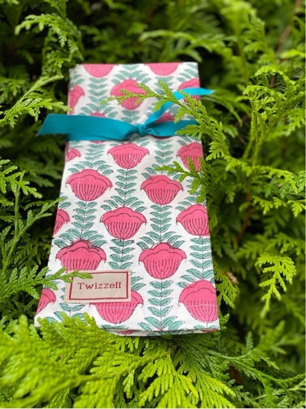 Indian Block Print Napkins Set of 4 - Pink Tulip